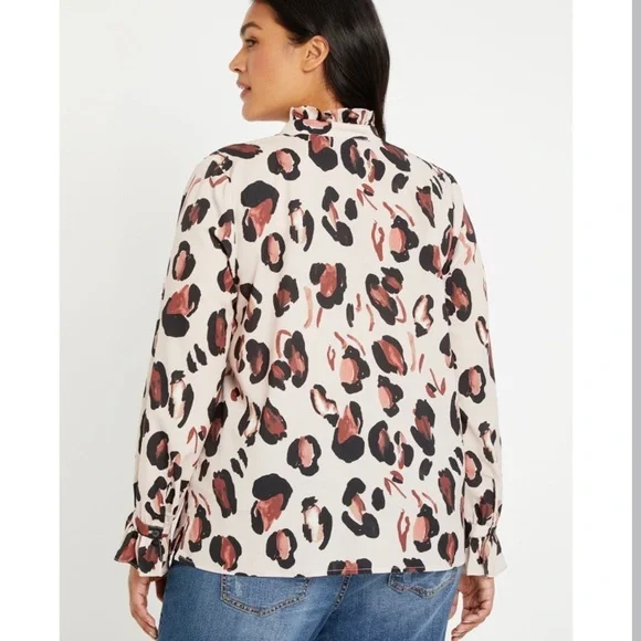 Eloquii Panthera Button Down w/ Ruffle Neck - NWT - Picture 3 of 15